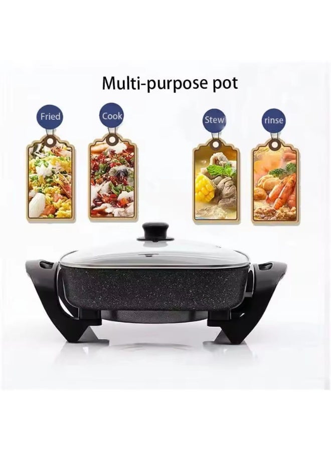 مقلاة كهربائية متعددة الاستخدامات 1500 واط، 8 في 1، مقلاة كهربائية متعددة الوظائف بغطاء زجاجي بفتحة تهوية للبخار وسطح غير لاصق سهل التنظيف، إعداد حرارة قابل للتعديل - Image 5